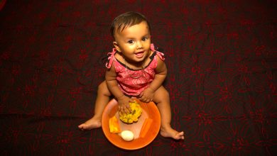 Diet 10-month-old baby Concept of a balanced diet.