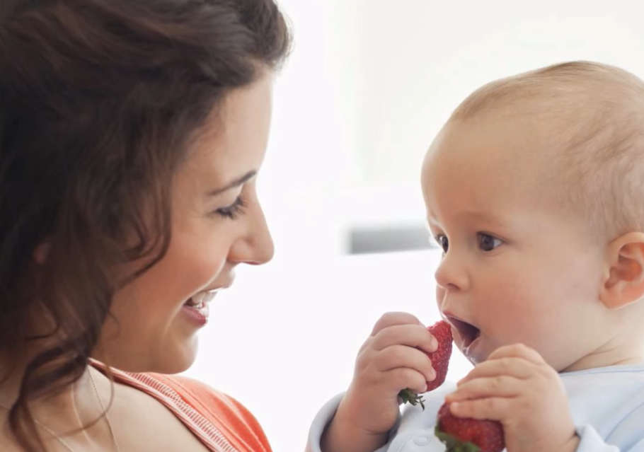 Diet 10-month-old baby Concept of a balanced diet.